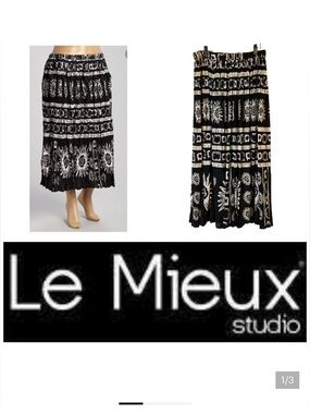 Le Mieux Studio Black and White Sunflower Broomstick Skirt Made in India Boho